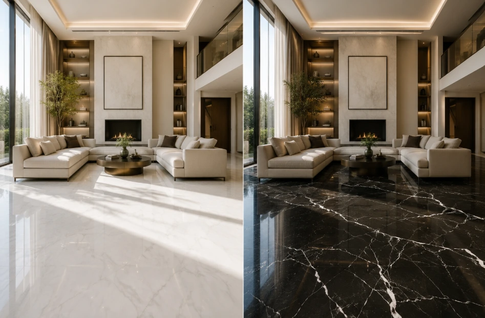 Light and Dark Marble Living Room Split