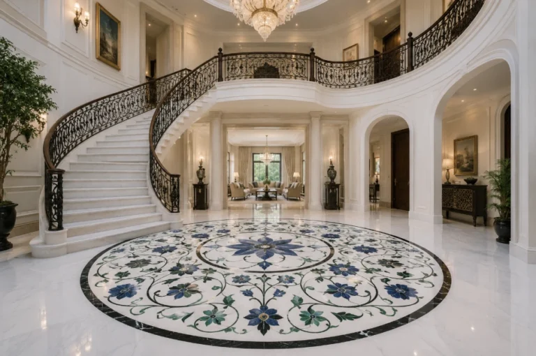 Opulent Marble Foyer with Curved Staircase